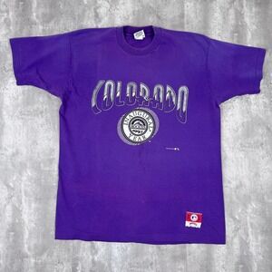 Vintage Nutmeg Colorado Rockies T-Shirt Men XL Purple MLB Baseball Single Stitch